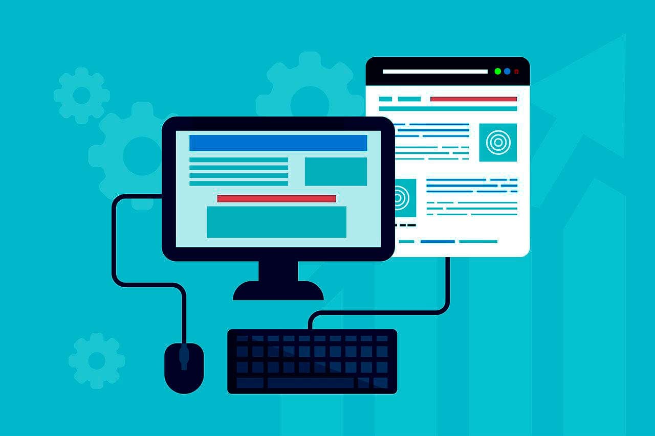 web-design Illustration of a computer monitor displaying a website wireframe layout.